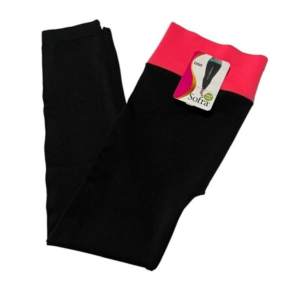 Sofra‎ Leggings - Ladies Stretch Capri Leggings One Size EX925 Hot Pink / Black - Picture 2 of 11